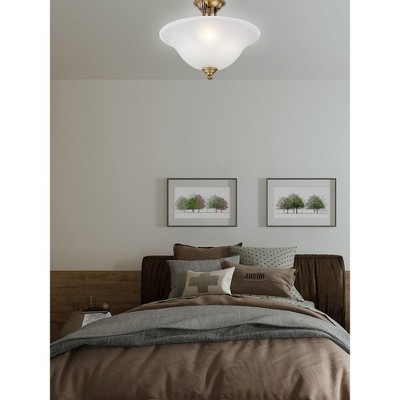 Antique Brass 3-Light Semi-Flush Mount with White Alabaster Glass