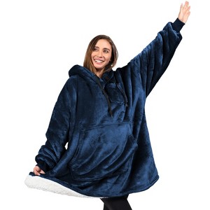 PAVILIA Faux Shearling Wearable Blanket Hoodie, Cozy Oversized Hooded Sweatshirt Adults, Warm Fleece Big Pocket - 1 of 4