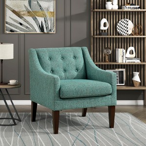 Fabric Upholstery Accent Chair with Button-Tufted Back, Foam Cushions, Reversible Seat and Brown Wood Legs - 1 of 4