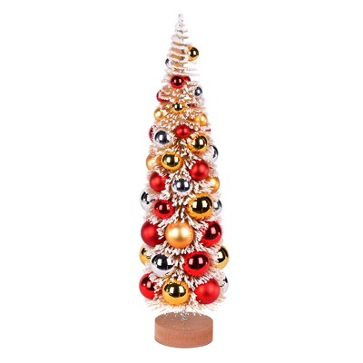 Vickerman 18" Vintage Tabletop Frosted Gold Artificial Christmas Tree, Red, Gold, Silver Ornament