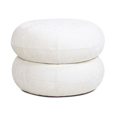 NicBex Nest 19.5" Low Round Upholstered Ottoman, White Fleeced Teddy for Living Room, Bedroom & Entryway