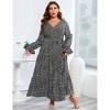 Plus Size Women's V Neck Long Sleeve Maxi Dress with Belt Flowy Elegant Floor Length Dress - 4 of 4