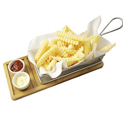 Yukon Glory Bamboo French Fry Basket Set, Includes Mesh French Fry Basket and 2 Ceramic Ramekins