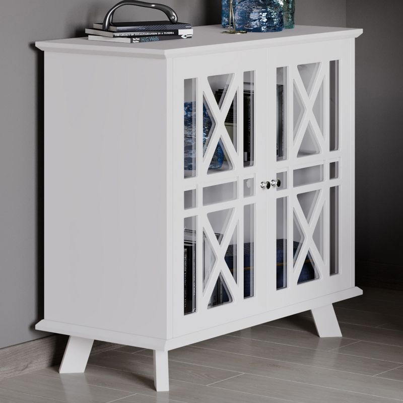 Buffet Cabinet with X-Pattern Doors – Entryway Table with Glass Display Cabinet for Kitchen, Bathroom or Living Room Storage by Lavish Home (White), 2 of 9