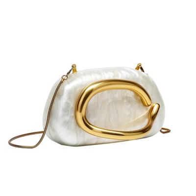 CUXVA Acrylic Shell Shaped Clutch Purse - Marble Design Evening Bag With Detachable Chain