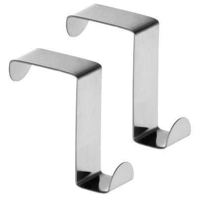 LunaLulinlk 2pcs Over the Door Hooks, Stainless Steel Reversible Cabinet Towel Hanger, Z-Shaped Hanging Hooks Hold Up to 6.6Lbs