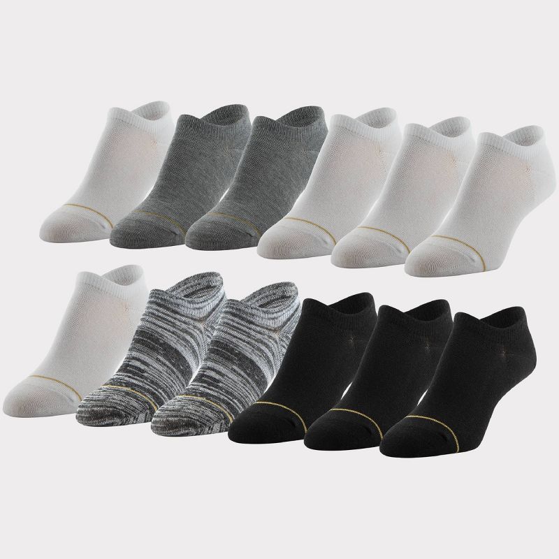 All Pro by Gold Toe Women&#39;s Ultra Invisible 10+2 Bonus Pack No Show Socks - Black/White/Gray 4-10, 1 of 4