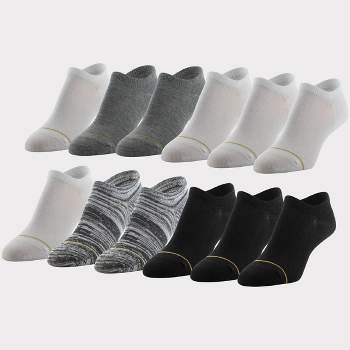 All Pro by Gold Toe Women's Ultra Invisible 10+2 Bonus Pack No Show Socks - Black/White/Gray 4-10