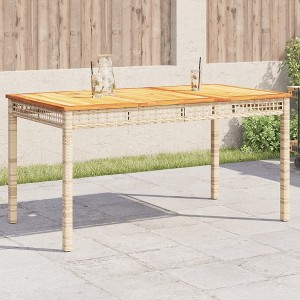 vidaXL Patio Table Beige 55.1 In.x31.5 In.x29.5 In. Poly Rattan Acacia Wood - 1 of 4