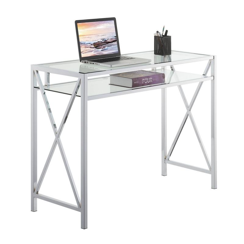 42&#34; Oxford Chrome Desk with Shelf Clear Glass/Chrome - Breighton Home, 4 of 6