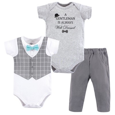 Little Treasure Baby Boys Cotton Bodysuit and Pant Set, Well Dressed