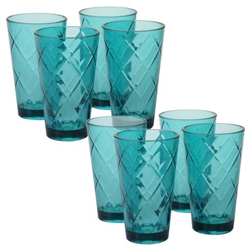 Striped TALL 16 oz Beverage/Water GLASSES Primary Colors Set Of 3 New 5  7/8