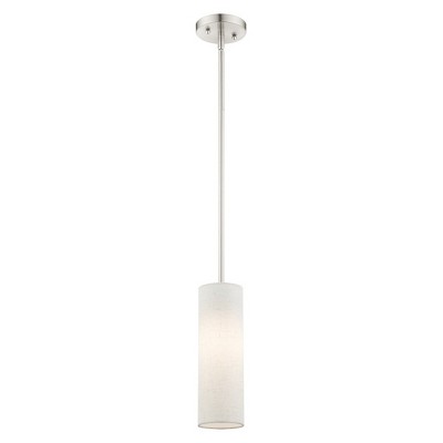 Contemporary Brushed Nickel Mini Pendant with Oatmeal Fabric Shade