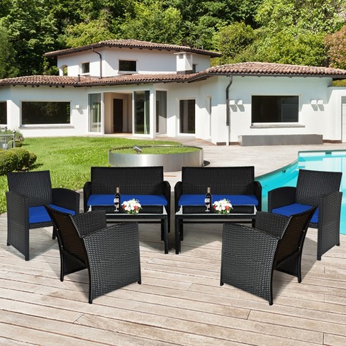 Costway 8PCS Rattan Patio Furniture Set Cushioned Sofa Chair