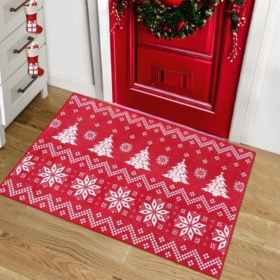 Christmas Snowflake and Xmas Tree Pattern Area Rug Washable Rug