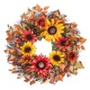 24in Fall Wreath with Sunflower - Autumn Thanksgiving Decor for Front Door & Fireplace - 2 of 4