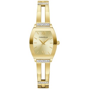 Caravelle by Bulova Ladies Modern Crystal 3 Hand Quartz Gold Stainless Steel Bangle Watch, Expansion Band, Champagne Dial - 1 of 3