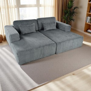 Merax Corduroy Double Sofa Bed with 2 Pillows and Square Armrests - 1 of 4