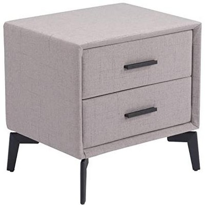 Gray Fabric and Metal Rectangular Side Table with Storage