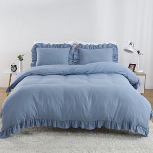 Ruffled Duvet Cover Set - Shabby Chic Bedding in Twin/King/Queen - 1 of 4