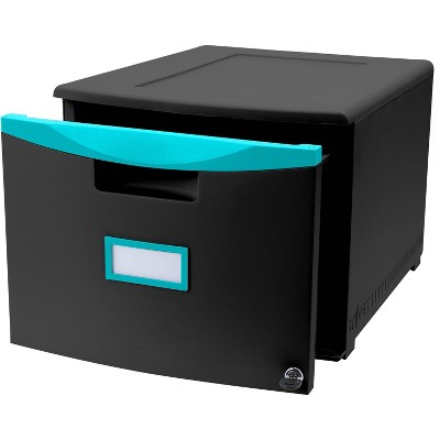 Storex Stackable Filing Drawer with Lock & Casters, Legal/Letter - Teal