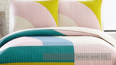 Modshapes Pink and Blue Cotton Twin Quilt Set