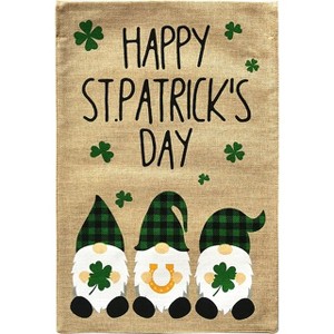 Briarwood Lane Happy St. Patrick's Day Gnome Trio Burlap Garden Flag 18" x 12.5" - 1 of 4