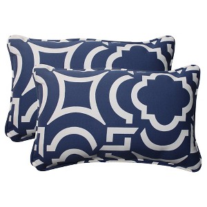 Outdoor 2-Piece Lumbar Toss Pillow Set - Blue/White Geometric