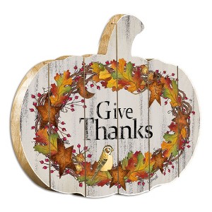Give Thanks By Artisan Linda Spivey Printed on Wooden Pumpkin Wall Art - 1 of 1