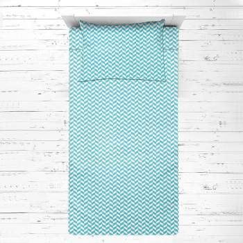 Bacati - Herringbone Aqua Muslin 3 pc Toddler Bed Sheet Set 100 pecent cotton