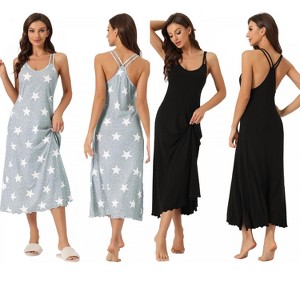 INSPIRE CHIC Women's 2 Pcs Pajama Dress Sleeveless Backless Full Slip Camisole U Neck Midi Nightgowns - 1 of 4