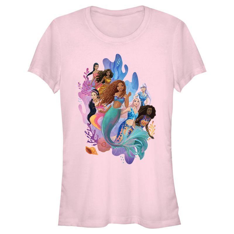 Juniors Womens The Little Mermaid Group of Mermaids T-Shirt, 1 of 5