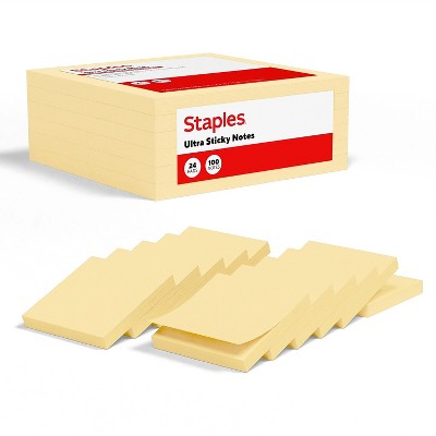 Staples Ultra Sticky Notes 3" x 3" Sunshine Collection 100 Sheets/Pad 24 Pads/Pack (ST62888)