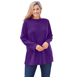 Woman Within Plus Size High Pile Fleece Sweatshirt - 1 of 4