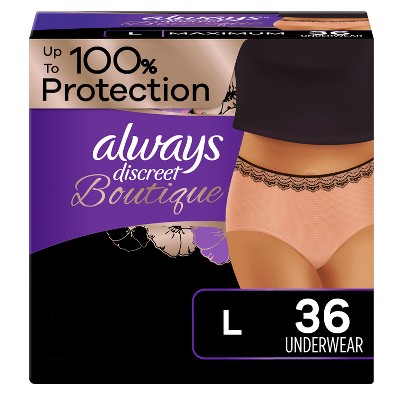 Always Discreet Boutique Maximum Protection Incontinence and Postpartum Underwear for Women - Rosy - Large - 36ct