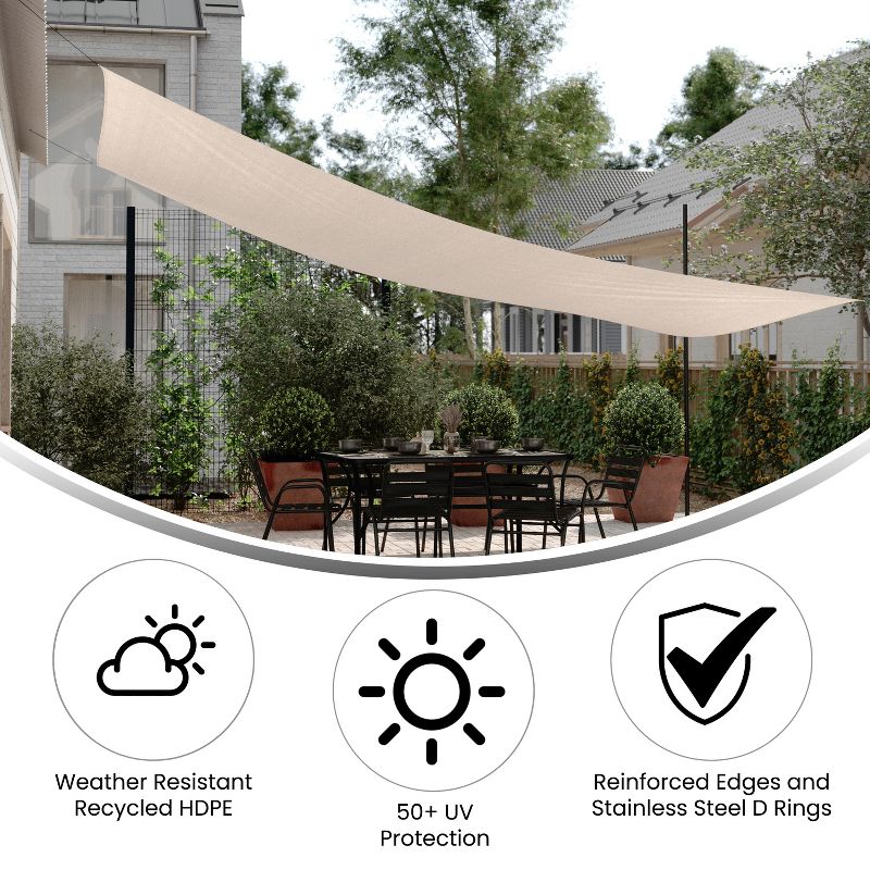 Flash Furniture Palmetto 20ft Rectangle Sun Sail Shade Canopy with Included Nylon Attachment Ropes in Sand, 4 of 10
