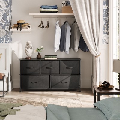 Fabric Dresser for Bedroom, Wide 5-Drawer Chest of Drawers with Storage Organizer Unit