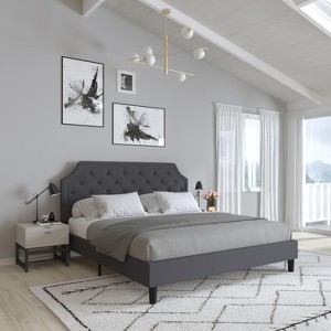 Merrick Lane Platform Bed with Slatted Support Contemporary Tufted Upholstery with Accent Nail Trim - 1 of 4