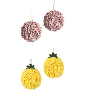 REGALWOVEN Soft Absorbent Fluffy Chenille Ball Bathroom Hand Towels with Wall Hook 4 Pack - 1 of 4