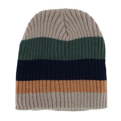 CTM Men's Heavy Knit Wool Blend Striped Winter Beanie Hat