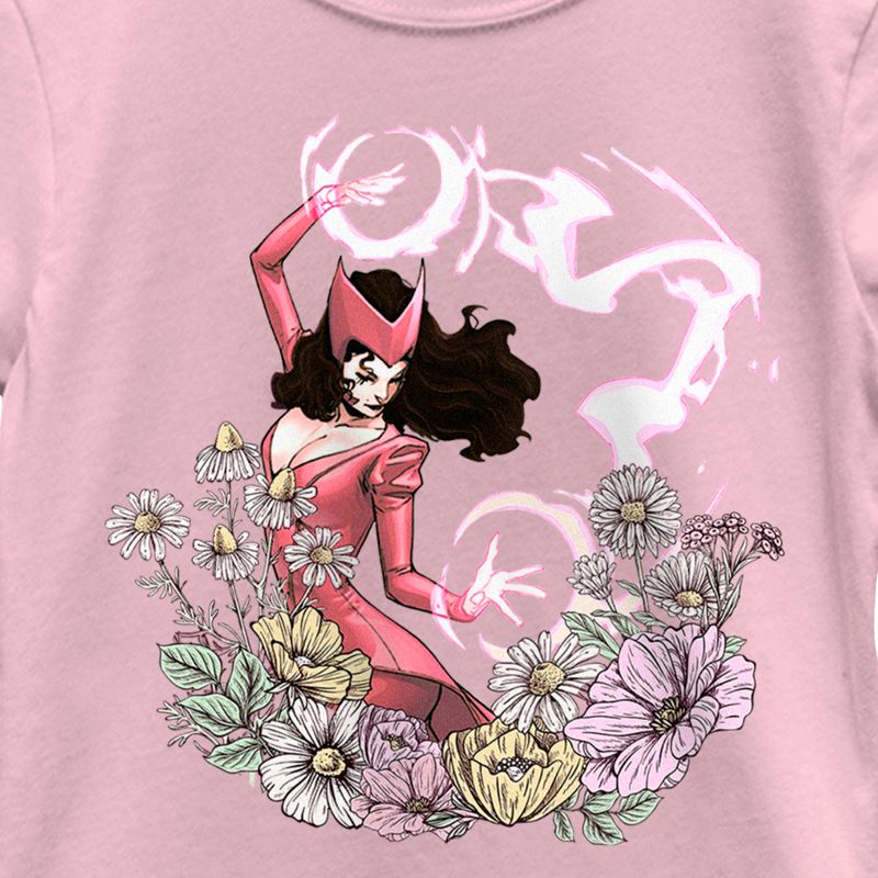 Girl's Marvel Floral Scarlet Witch T-Shirt, 2 of 5
