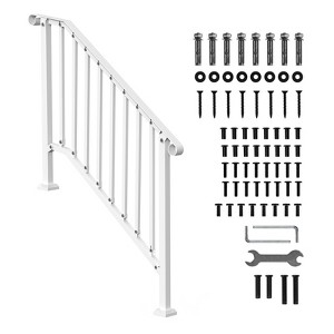 VEVOR Handrails for Outdoor Steps, 3-4 Step Stair Hand Rail Kit, Transitional Carbon Steel Railings with Installation Kit, Stair Rails, White - 1 of 4