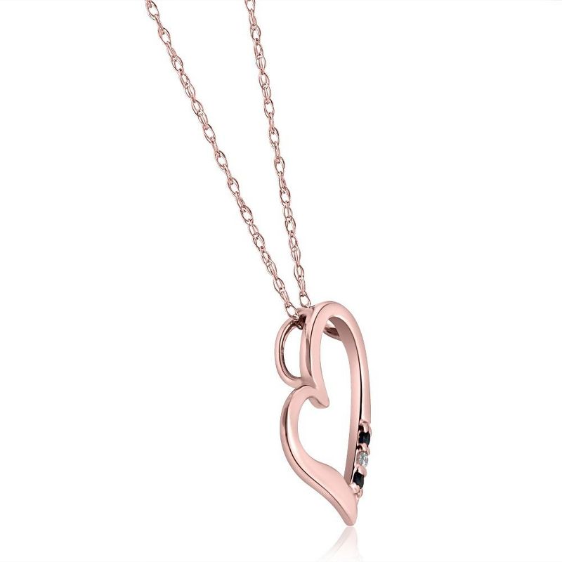 Pompeii3 Diamond & Blue Sapphire Heart Pendant 3-Stone Rose Gold with 18" Chain, 2 of 4