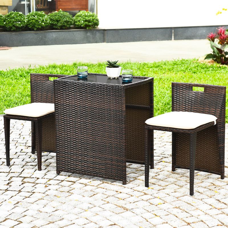 Tangkula 3 PCS Cushioned Wicker Patio Furniture Set Seat Sofa Outdoor No Assembly Brown, 5 of 10