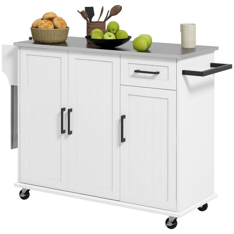 HOMCOM Kitchen Island on Wheels, Rolling Kitchen Cart with Stainless Steel Countertop, Drawer, Storage Cabinets, Spice Rack and Towel Rack, 4 of 7