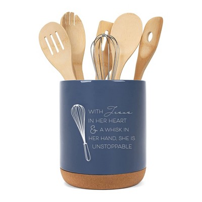 Elanze Designs Jesus Whisk Navy Blue X-Large Cork Bottom Kitchen Utensil Holder