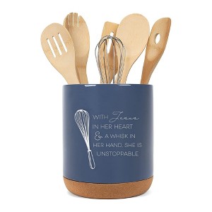 Elanze Designs Jesus Whisk Navy Blue X-Large Cork Bottom Kitchen Utensil Holder - 1 of 2