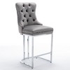 26" Counter Height Bar Stools Set of 2 with Button Tufted Back, Rivet Trim, Velvet Upholstery, and Sturdy Chromed Metal Base for Kitchen Island - 3 of 4