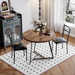 2-Person Round Dining Set - Space-Saving Table & Upholstered Chairs, Modern Kitchen Set for Small Spaces - 1 of 4