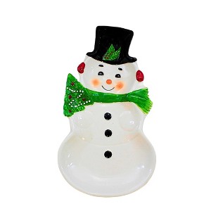 Transpac 8.0 Inch Character Tidbit Plate Christmas Seasonal Tabletop , Vintage Style Santa Snowman (1PC) - 1 of 3